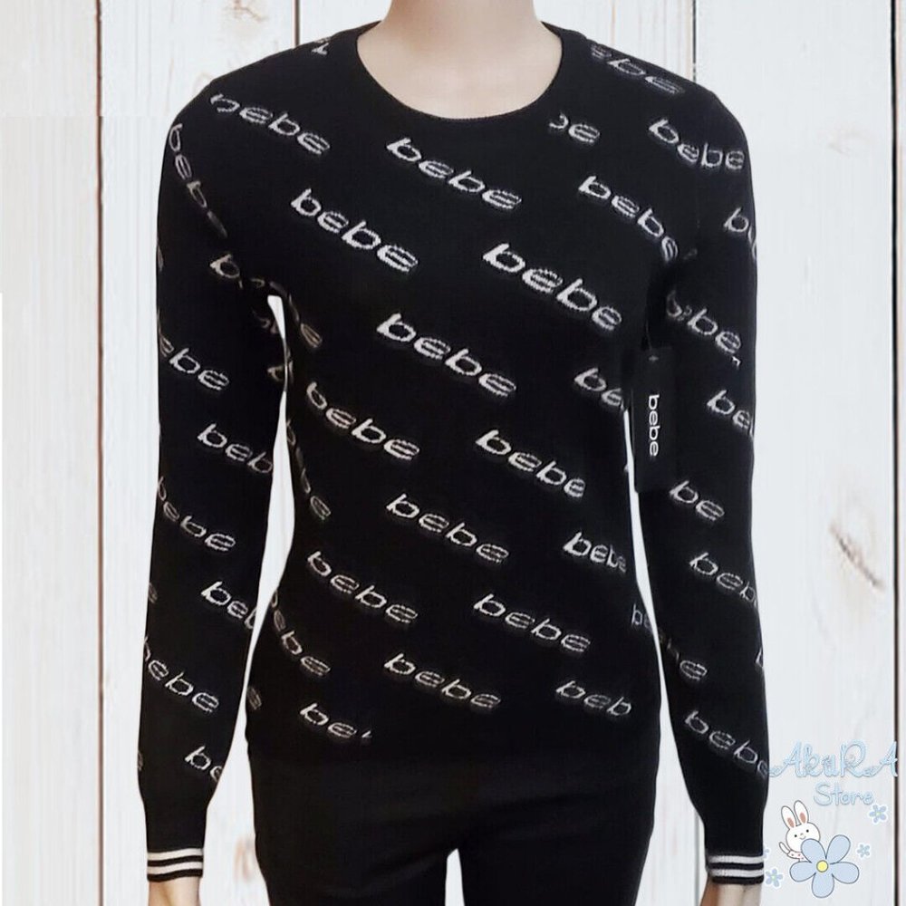 NWT BEBE AUTHENTIC WOMEN'S BLACK CREW NECK LONG SLEEVE SWEATSHIRT SIZE S M L